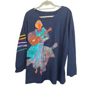 Womens Alfredo's Wife  Studded Patch Applique Tunic Long Sleeve Blouse Top OSFM